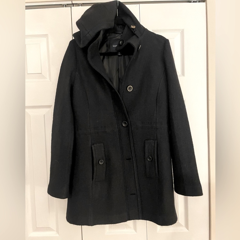 Lands End - Fitted Waist Black Wool Coat | size: 6T